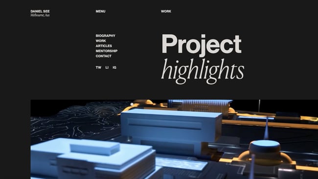 Interactive portfolio website Daniel See uses several scrolling and animation effects