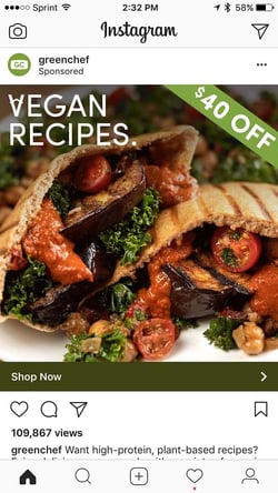 using instagram for business: greenchef in-feed ad