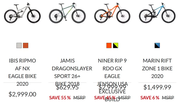 An online bike shop with text only zoomed to 200% on Firefox showing some overlapping text.