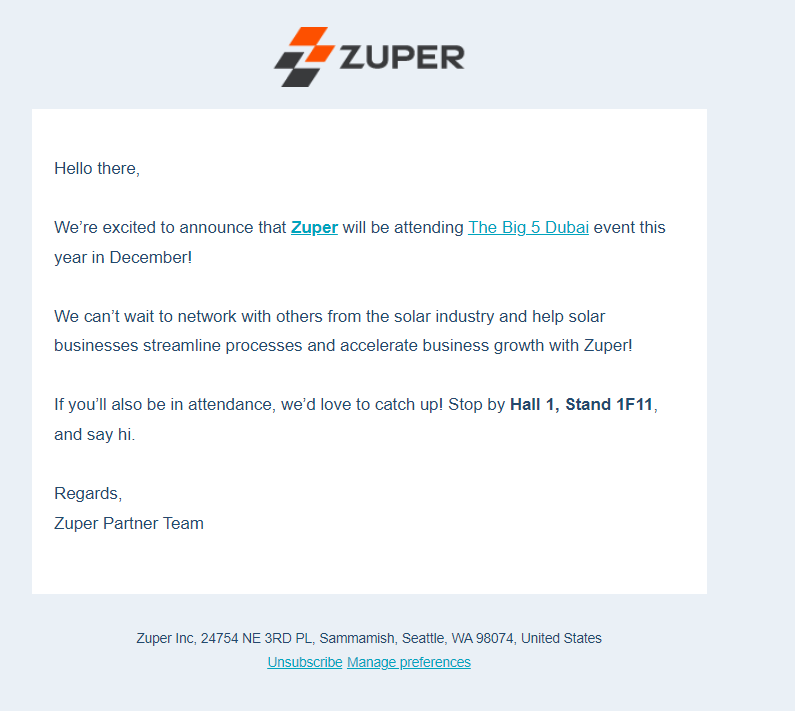 Zuper event email drip campaign series 1